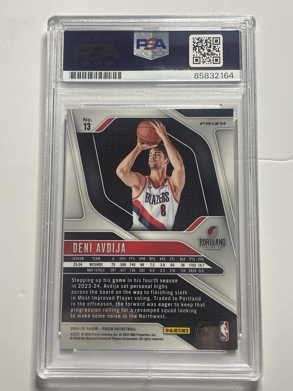 Deni Avdija Signed 2024 Silver Prizm PSA/DNA Autographed #13 Portland Blazers