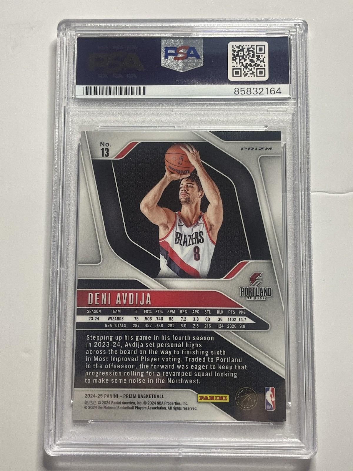 Deni Avdija Signed 2024 Silver Prizm PSA/DNA Autographed #13 Portland Blazers