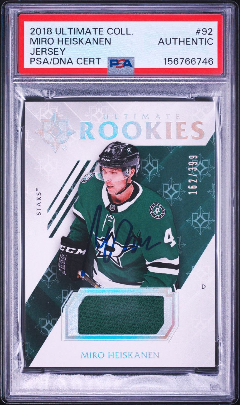 Miro Heiskanen Signed 2018 UD Ultimate Collection PSA Patch Auto Rookie RPA #92