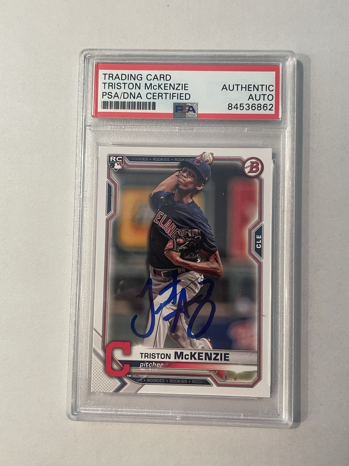 Triston McKenzie Signed 2021 Bowman RC PSA/DNA Encapsulated Indians Autographed