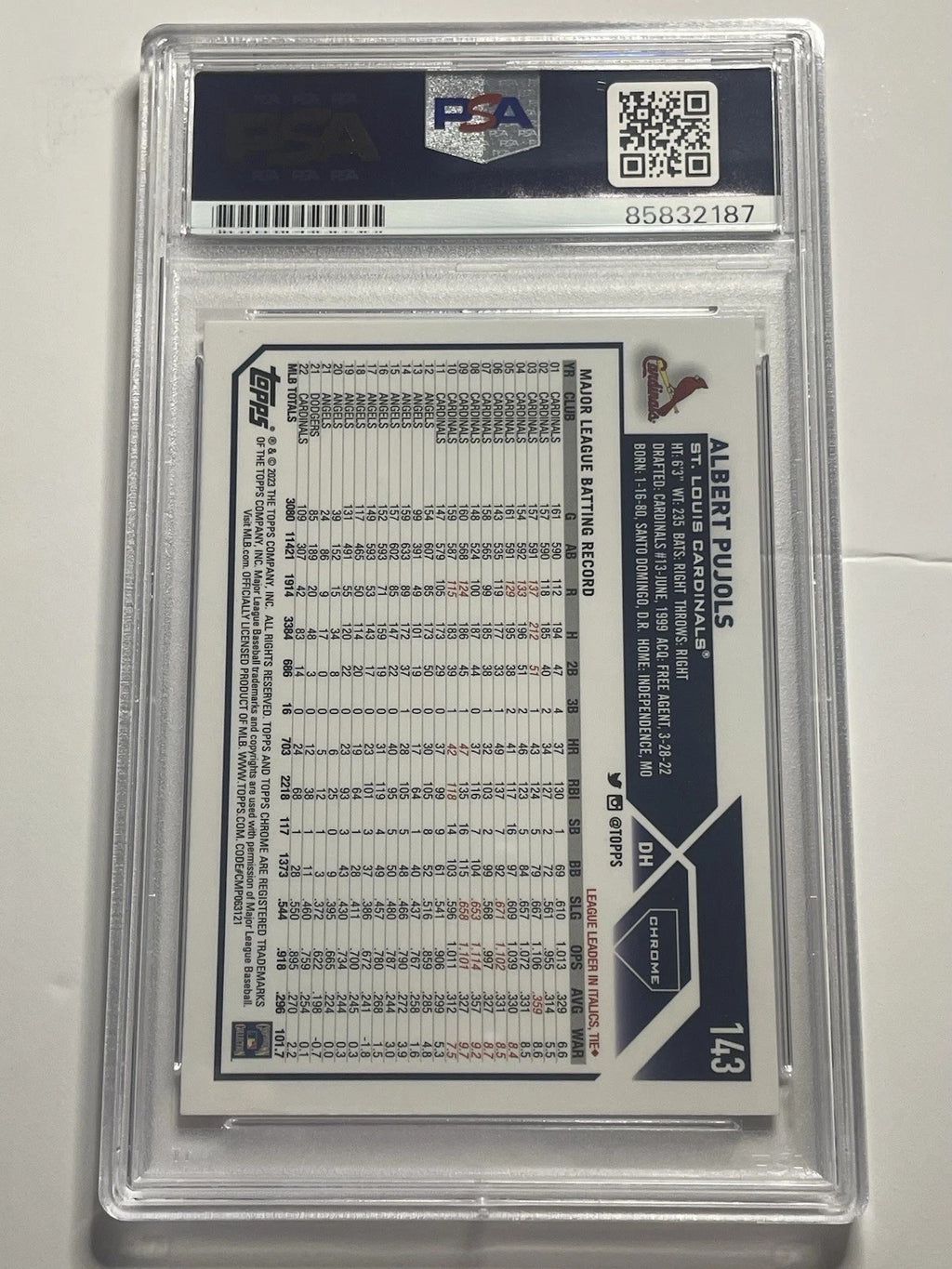 Albert Pujols Signed 2023 Topps Chrome Sepia Refractor #143 PSA/DNA Autographed