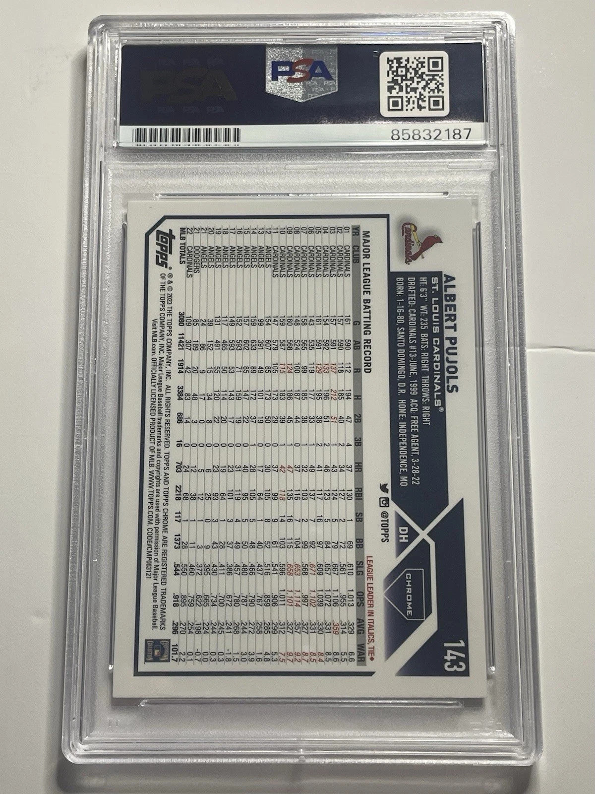 Albert Pujols Signed 2023 Topps Chrome Sepia Refractor #143 PSA/DNA Autographed