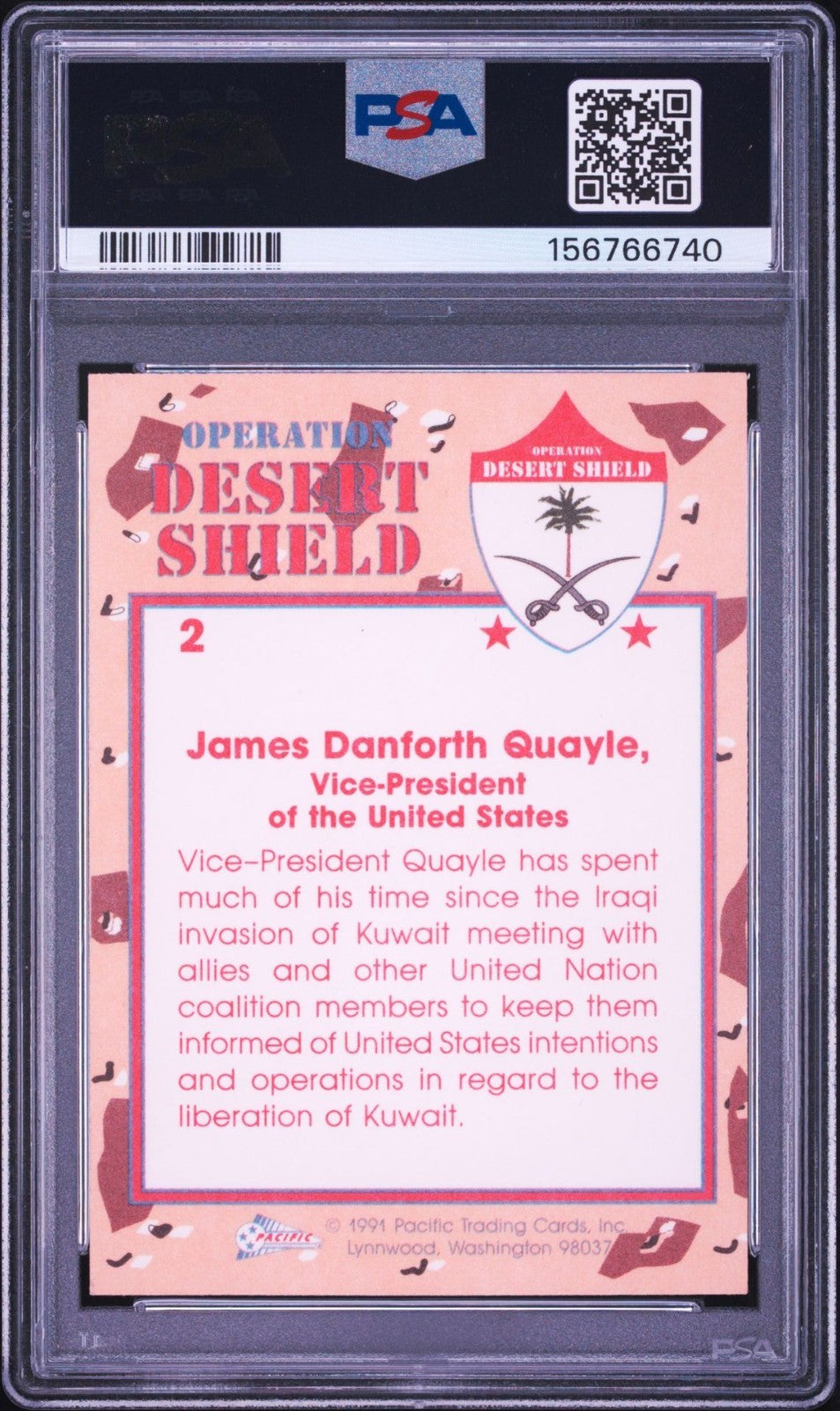 Dan Quayle Signed 1991 Pacific Trading Desert Shield #2 PSA/DNA Autographed VP