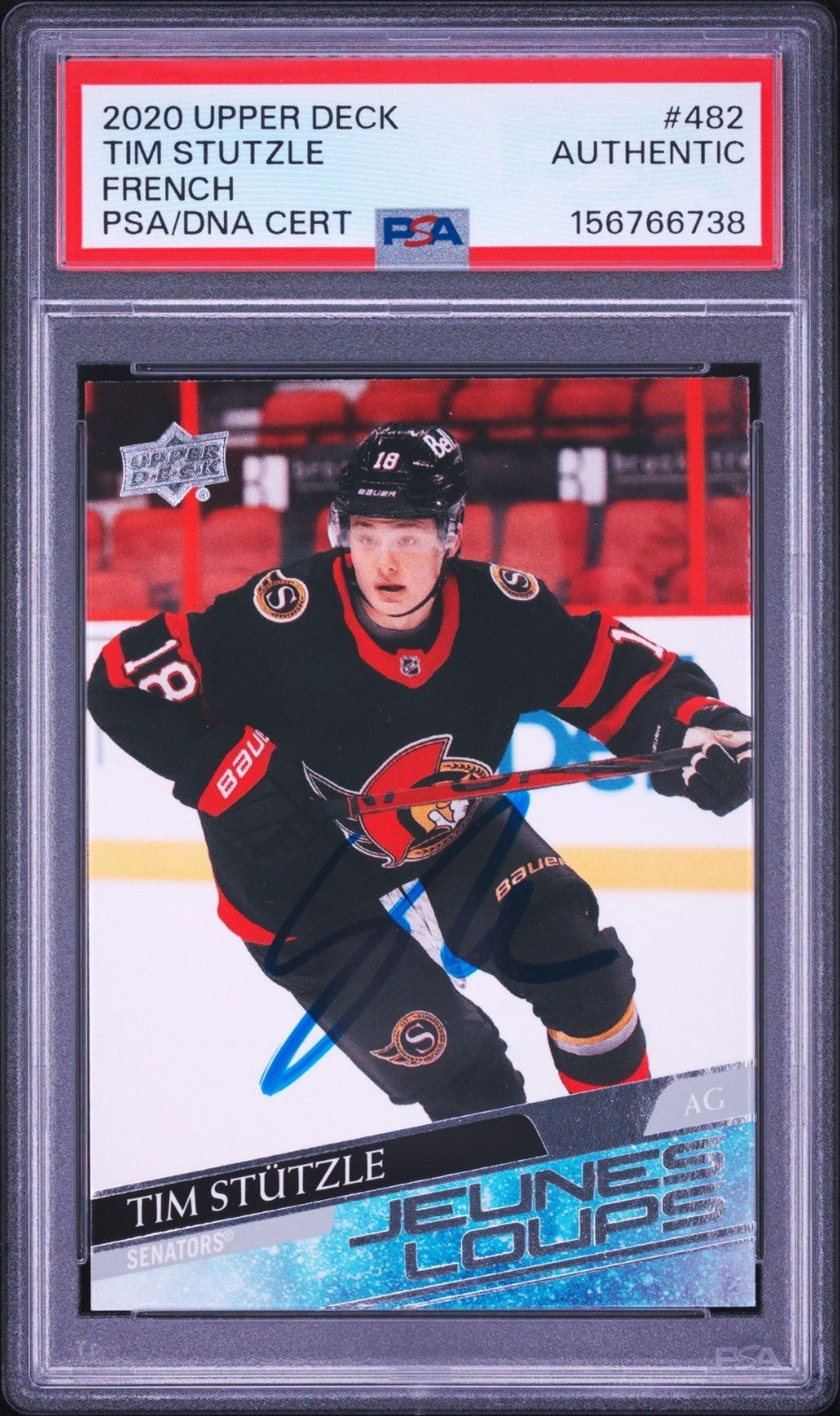 Tim Stutzle Signed 2020 UD Young Guns French Variant PSA/DNA Auto Rookie RC #482