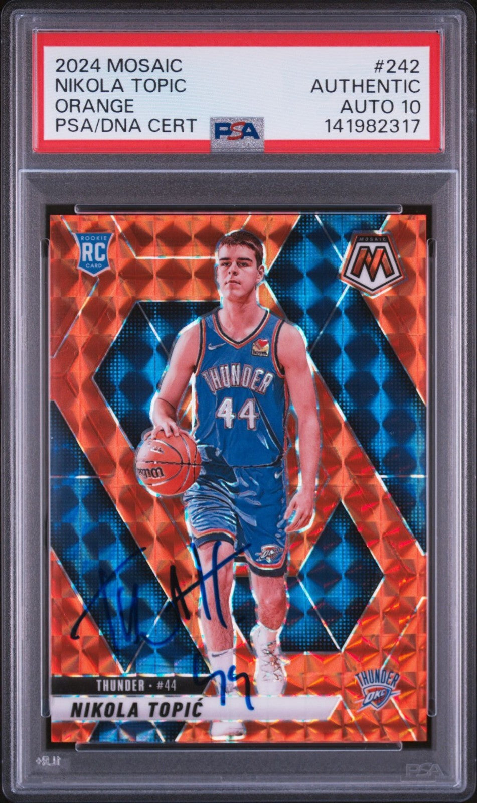 Nikola Topic Signed 2024 Mosaic Orange Prizm /249 PSA Auto 10 Rookie RC #242
