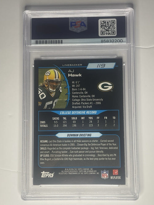 AJ Hawk Signed 2006 Bowman PSA/DNA Auto Rookie Card RC #119