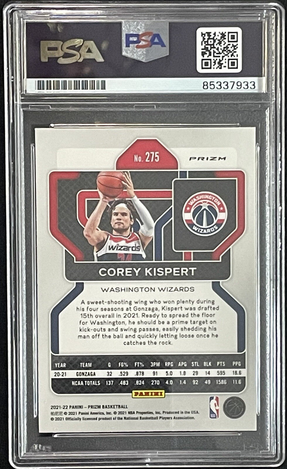 Corey Kispert Signed 2021-22 Red Ice Prizm RC Rookie #275 PSA/DNA Autographed