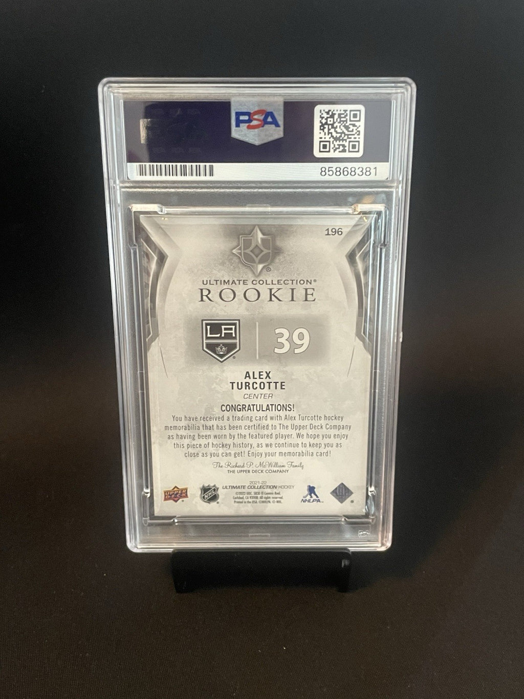 Alex Turcotte Signed 2021 UD Ultimate Collection PSA Patch Autographed LA Kings