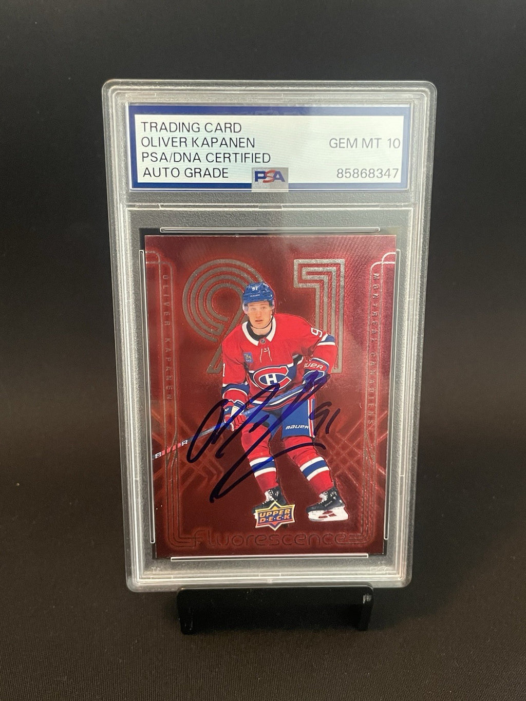 Oliver Kapanen Signed 2024 UD Fluorescence Red #F-23 PSA/DNA Auto 10 Canadiens