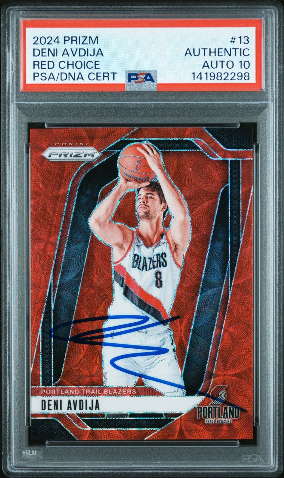 Deni Avdija Signed 2024 Red Choice Prizm /88 PSA/DNA Auto 10 #13 Blazers