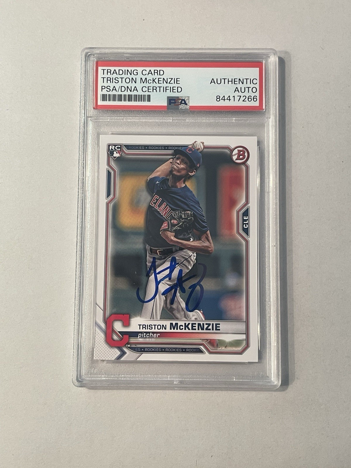 Triston McKenzie Signed 2021 Bowman RC PSA/DNA Encapsulated Indians Autographed