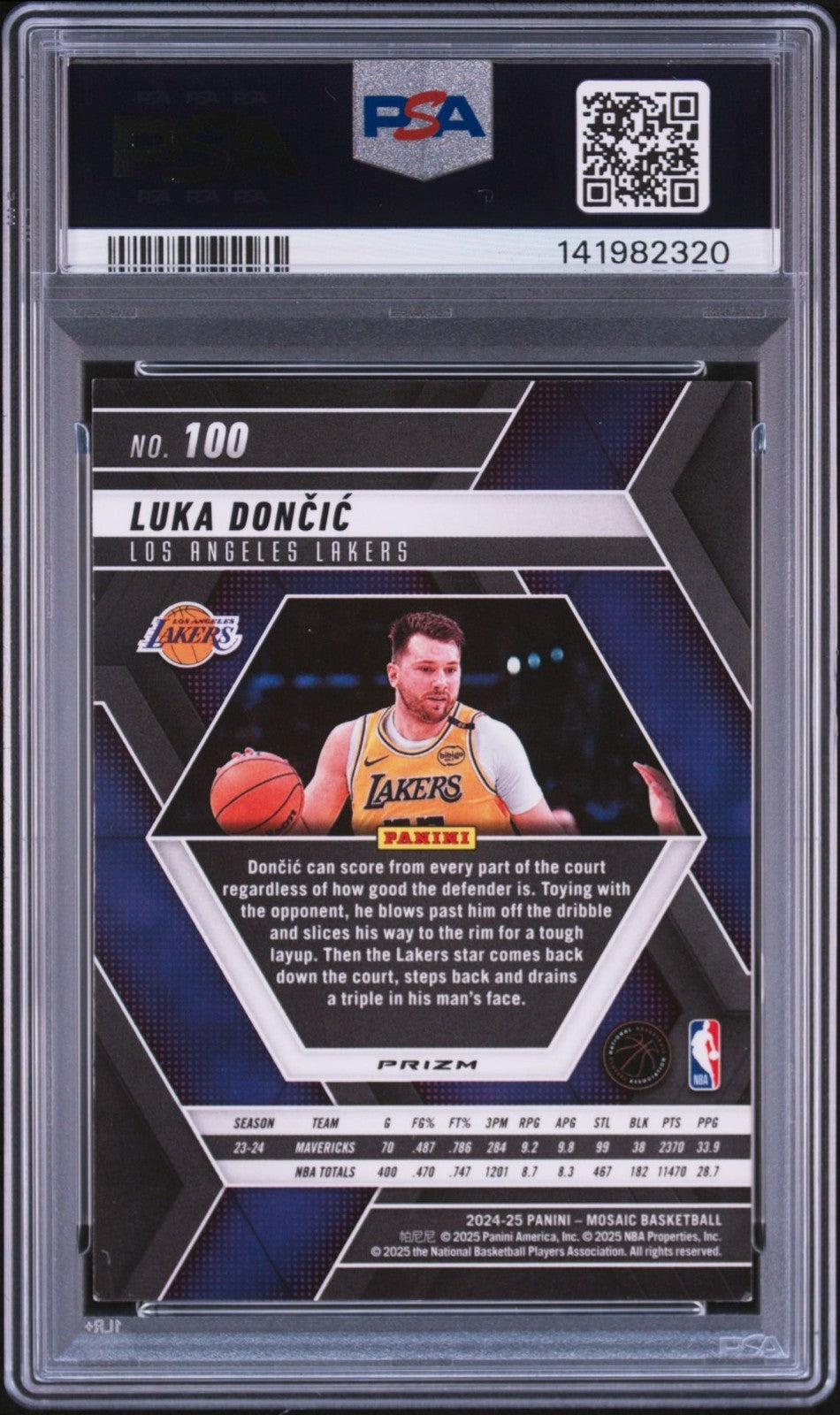 Luka Doncic Signed 2024 Panini Mosaic Red PSA/DNA Auto 10 #100 LA Lakers