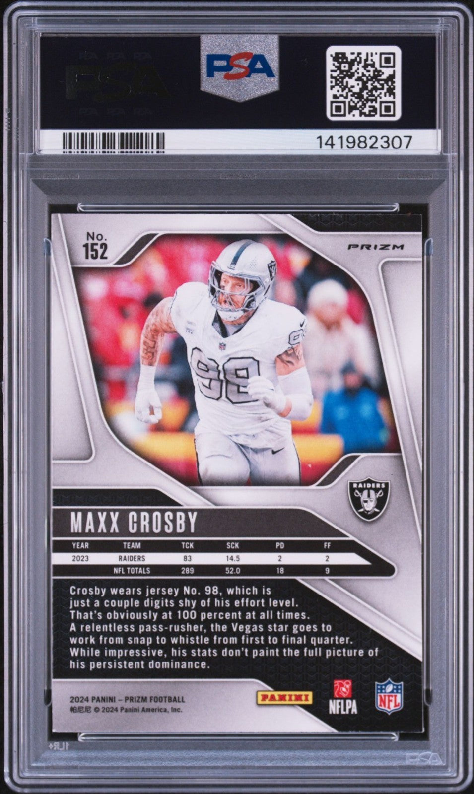 Maxx Crosby Signed 2024 Panini Silver Prizm PSA/DNA Auto 10 #152 Raiders