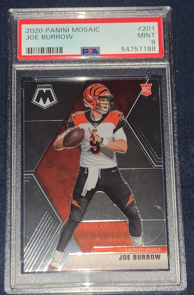 2020 Panini Mosaic Joe Burrow RC Base Rookie #201 PSA 9 Cincinnati Bengals