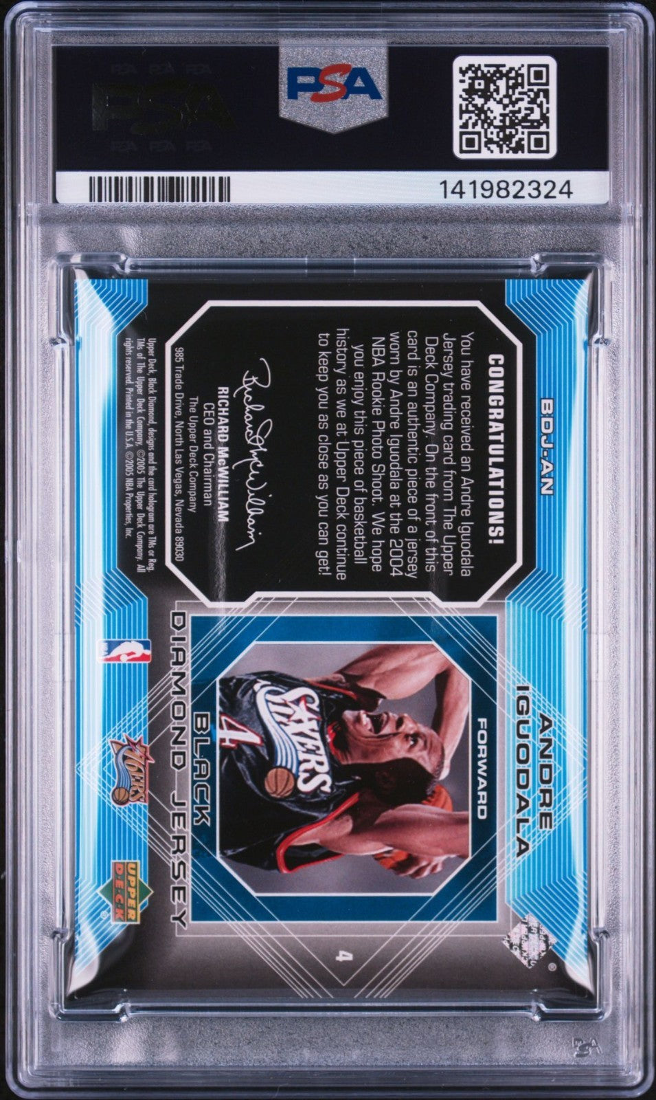 Andre Iguodala Signed 2004 UD Black Diamond Jersey PSA Auto 10 Rookie RC #BDJAN