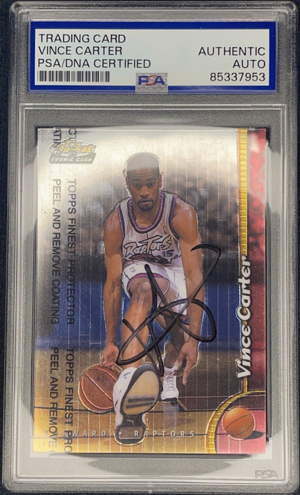 Vince Carter Signed 1999 Topps Finest #230 RC PSA/DNA Autographed Rookie w/ Film