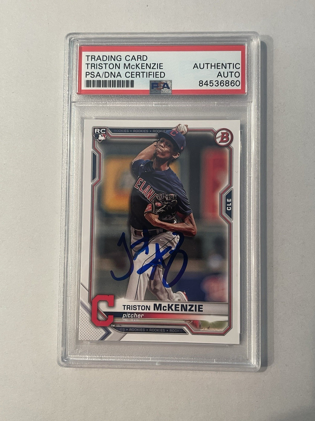 Triston McKenzie Signed 2021 Bowman RC PSA/DNA Encapsulated Indians Autographed