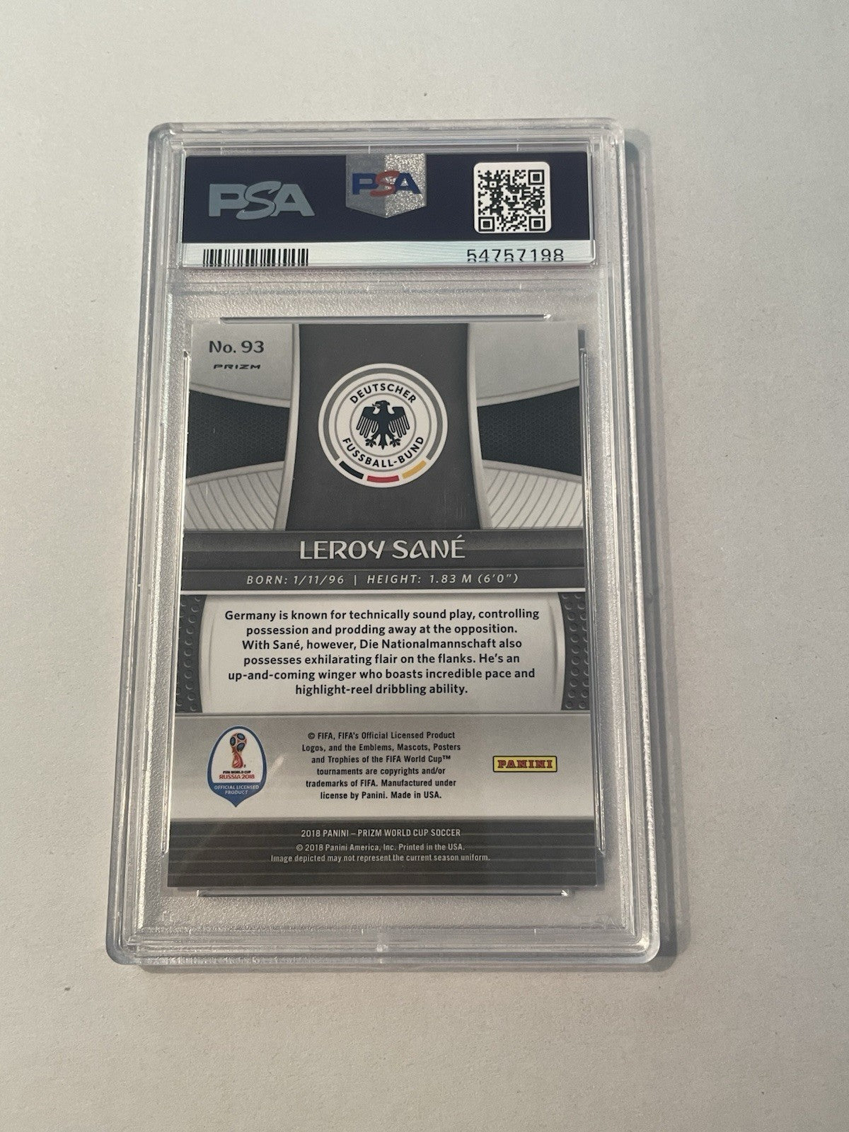 2018 Panini Prizm World Cup Leroy Sane Red Blue Wave Refractor PSA 10 GEM MT #93