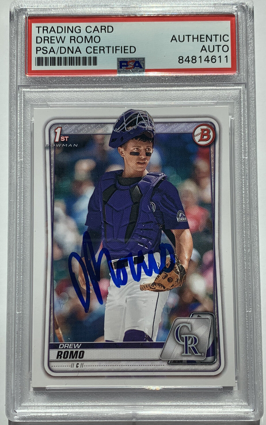 Drew Romo Signed 2020 1st Bowman  RC PSA/DNA Colorado Rockies Autographed