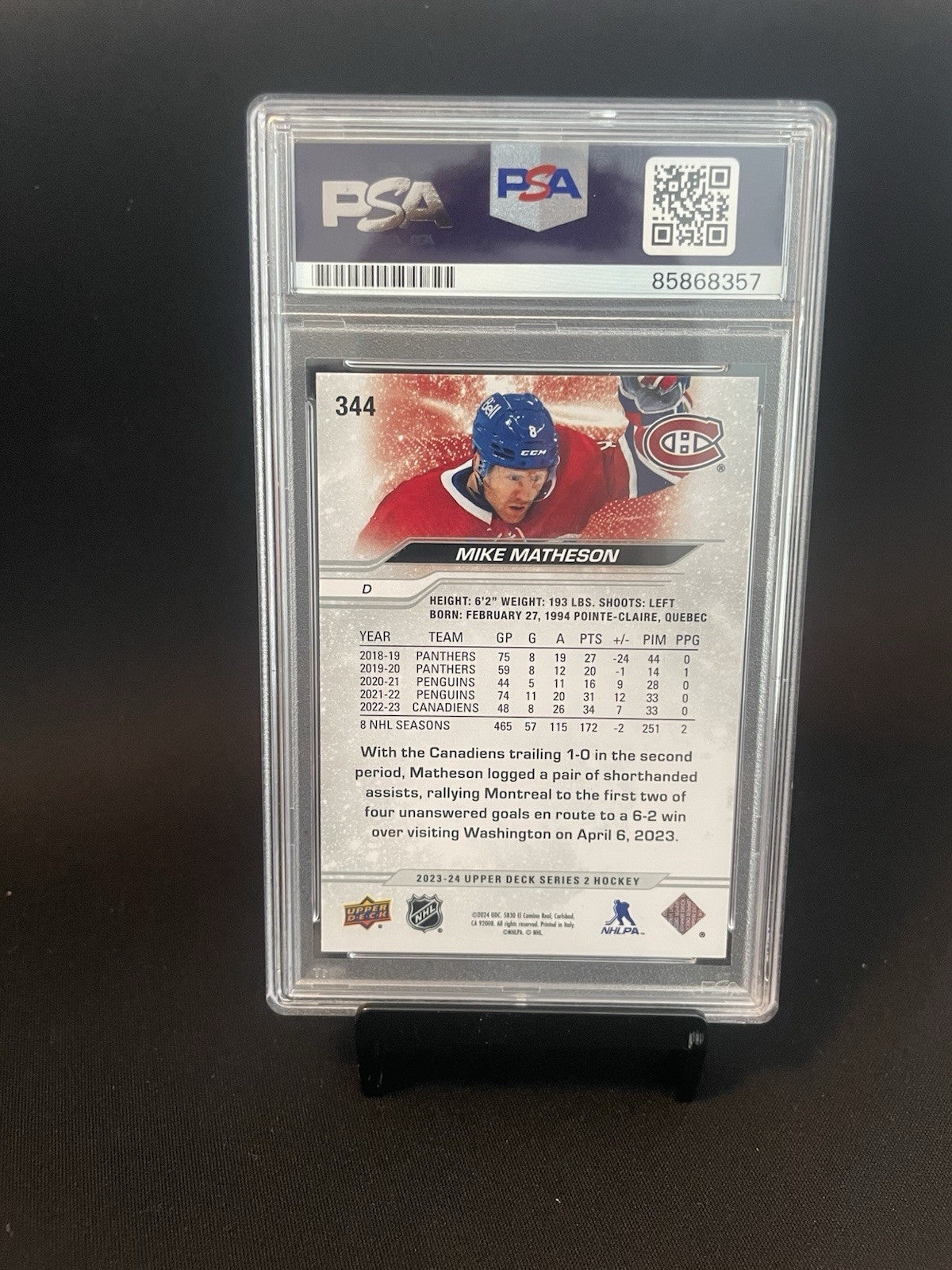 Mike Matheson Signed 2023 UD Silver Foil #344 PSA/DNA Autographed