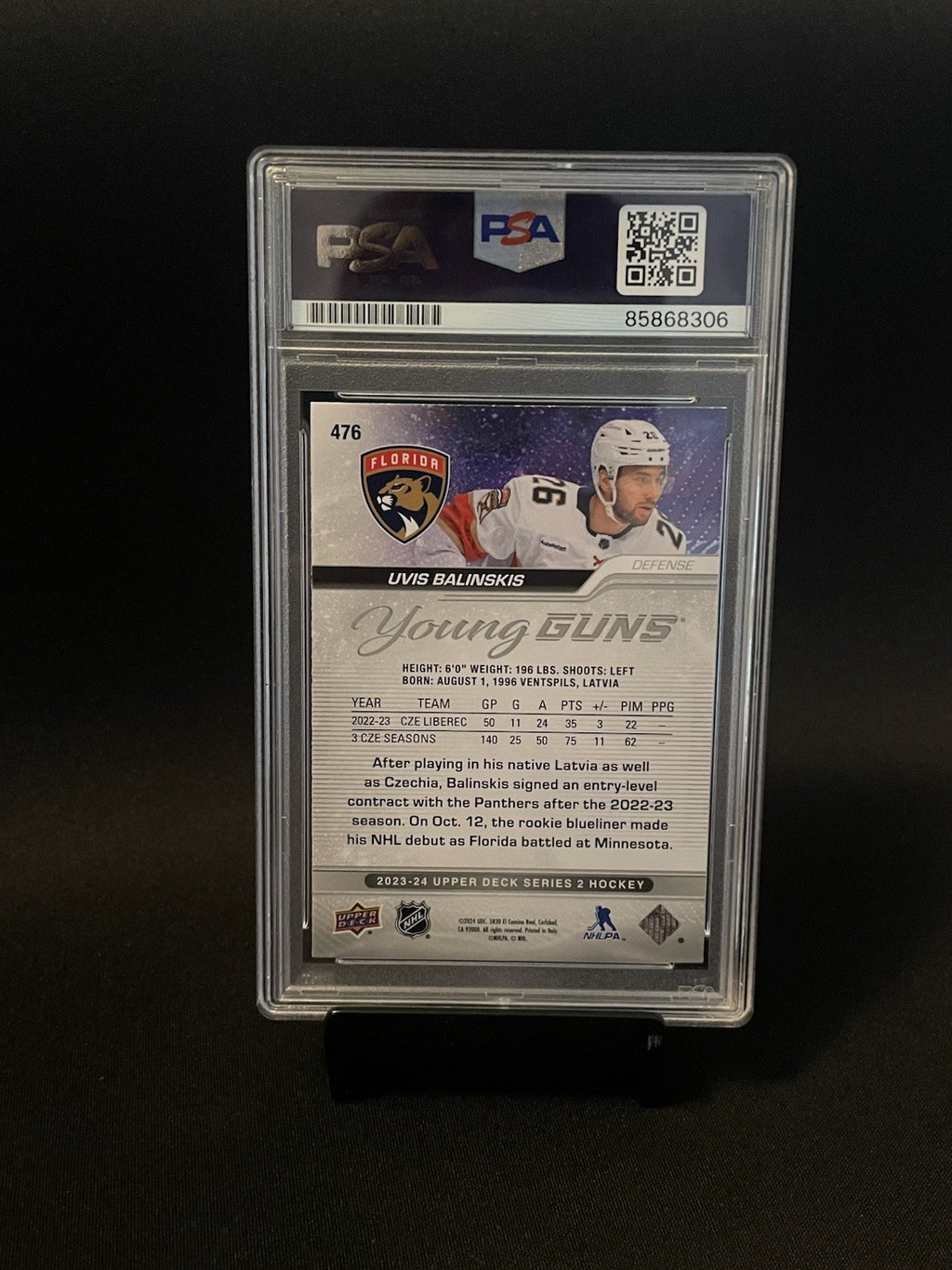 Uvis Balinskis Signed 2023 Young Guns Outburst PSA Rookie Auto 10 RC Autographed