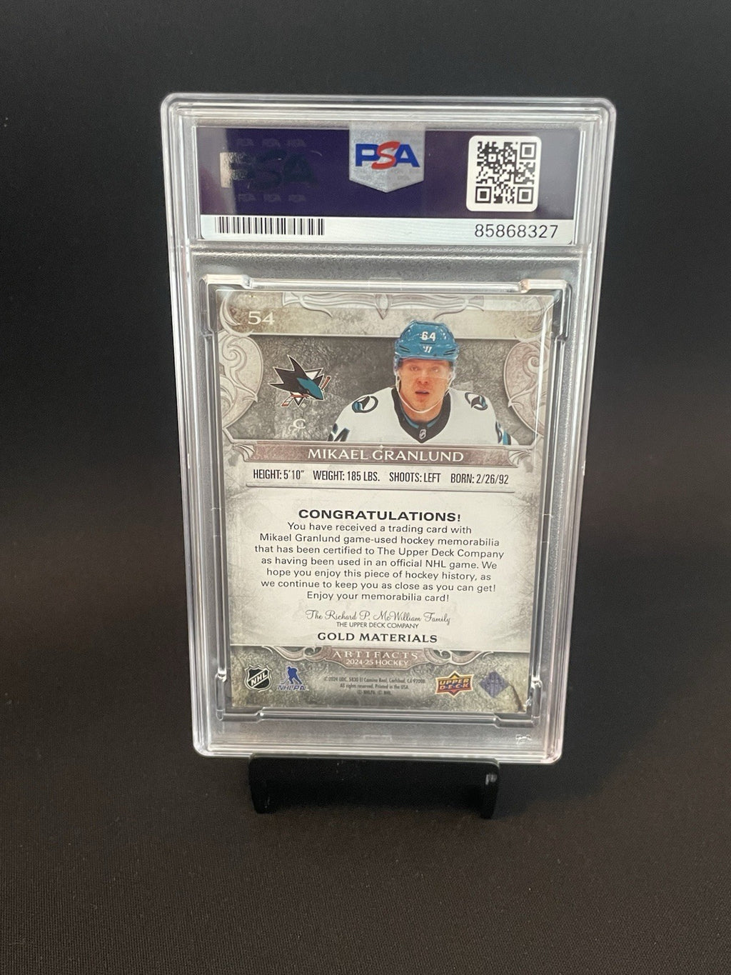 Mikael Granlund Signed 2024 UD Artifacts PSA Patch Auto #54 Autographed /299
