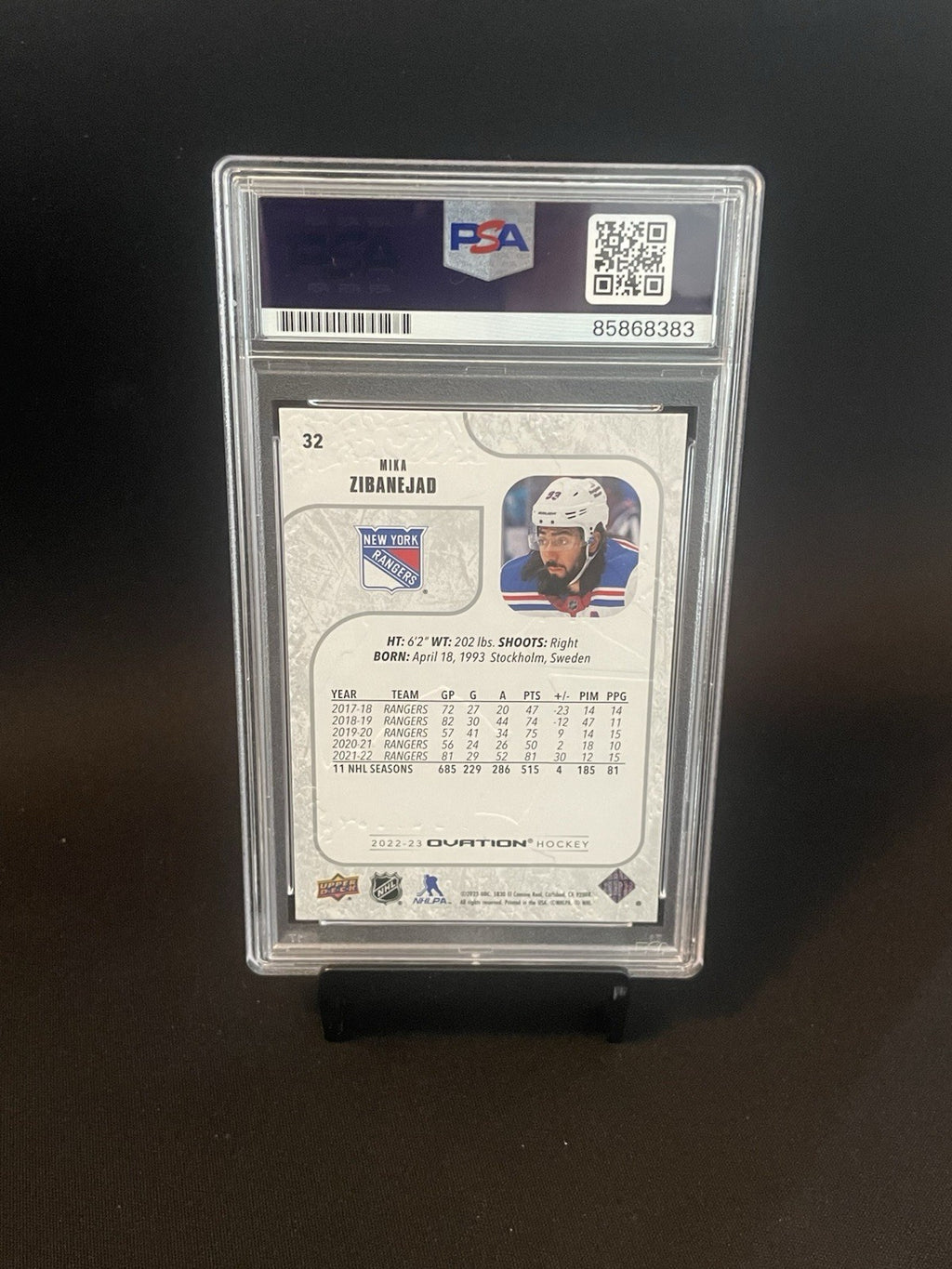 Mika Zibanejad Signed 2022 UD Ovation Hockey PSA/DNA #32 Autographed NY Rangers