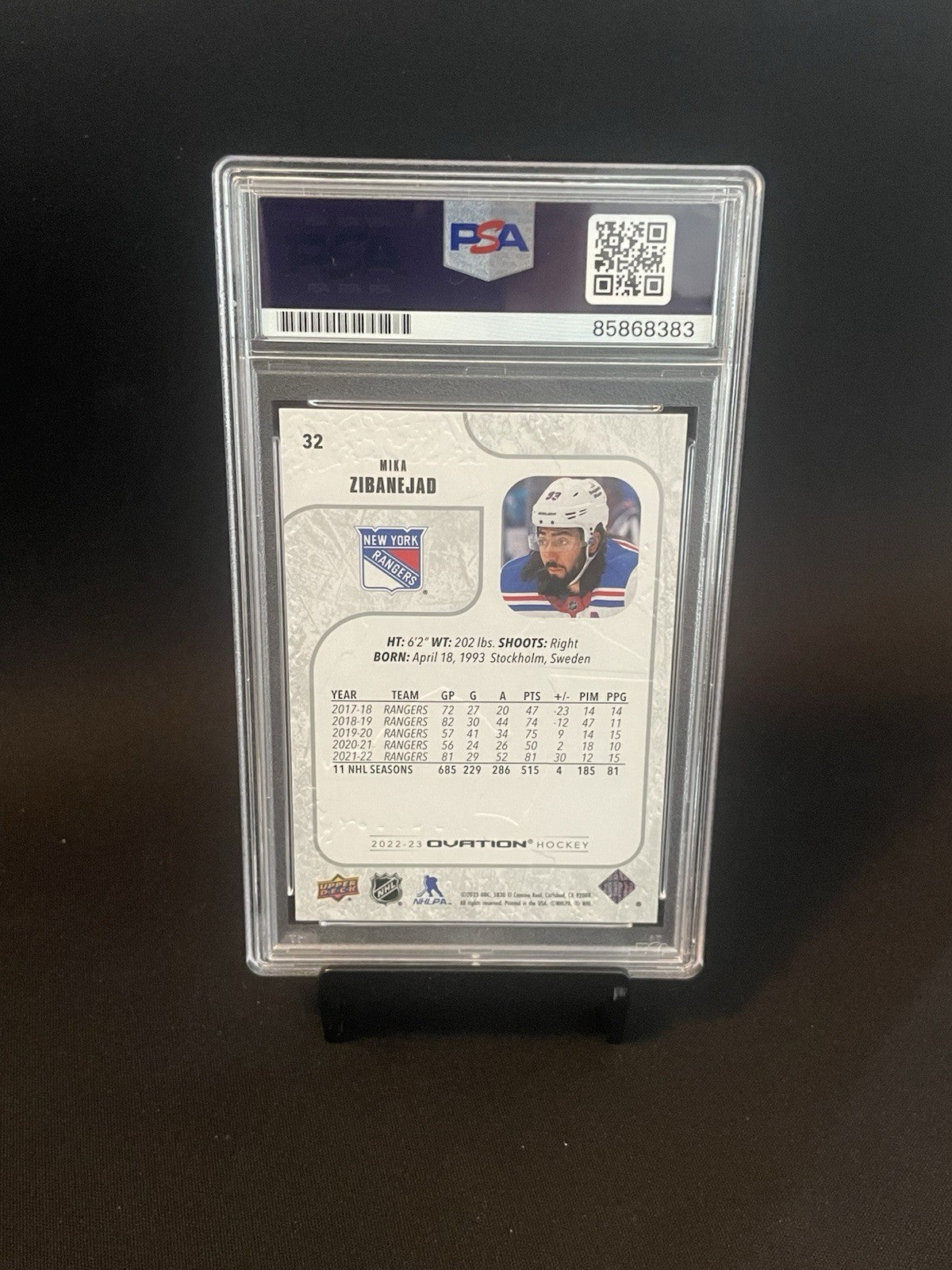 Mika Zibanejad Signed 2022 UD Ovation Hockey PSA/DNA #32 Autographed NY Rangers