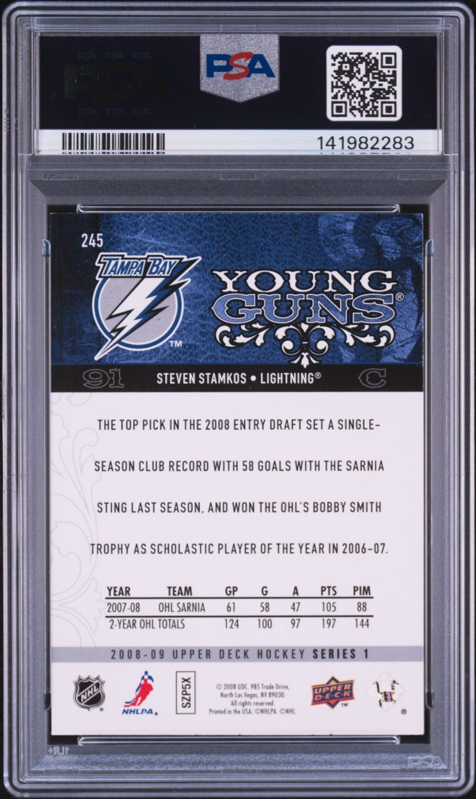 Steven Stamkos Signed 2008 UD Young Guns PSA/DNA Rookie Auto 10 #245 Lightning