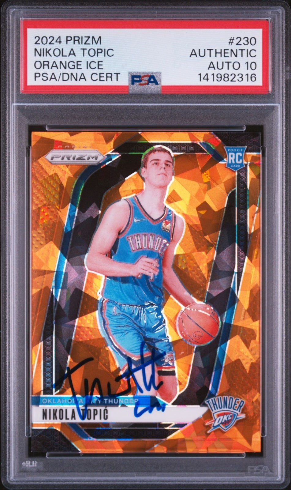 Nikola Topic Signed 2024 Panini Prizm Orange Ice PSA Auto 10 Rookie RC #230