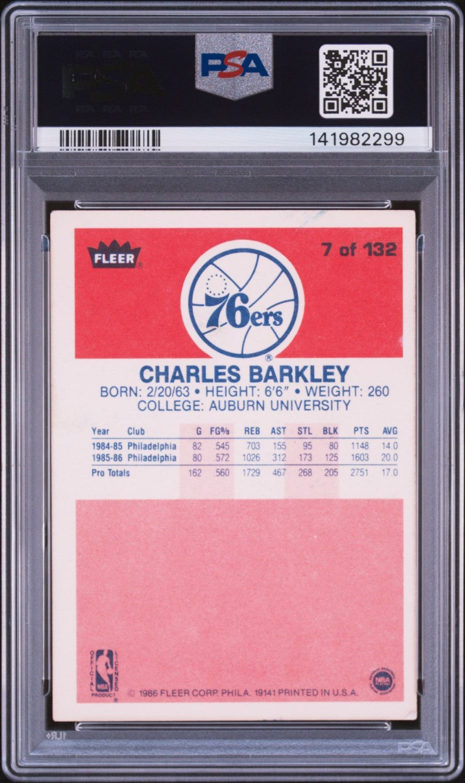 Charles Barkley Signed 1986 Fleer PSA/DNA Auto 10 #7 Sixers Rookie Card