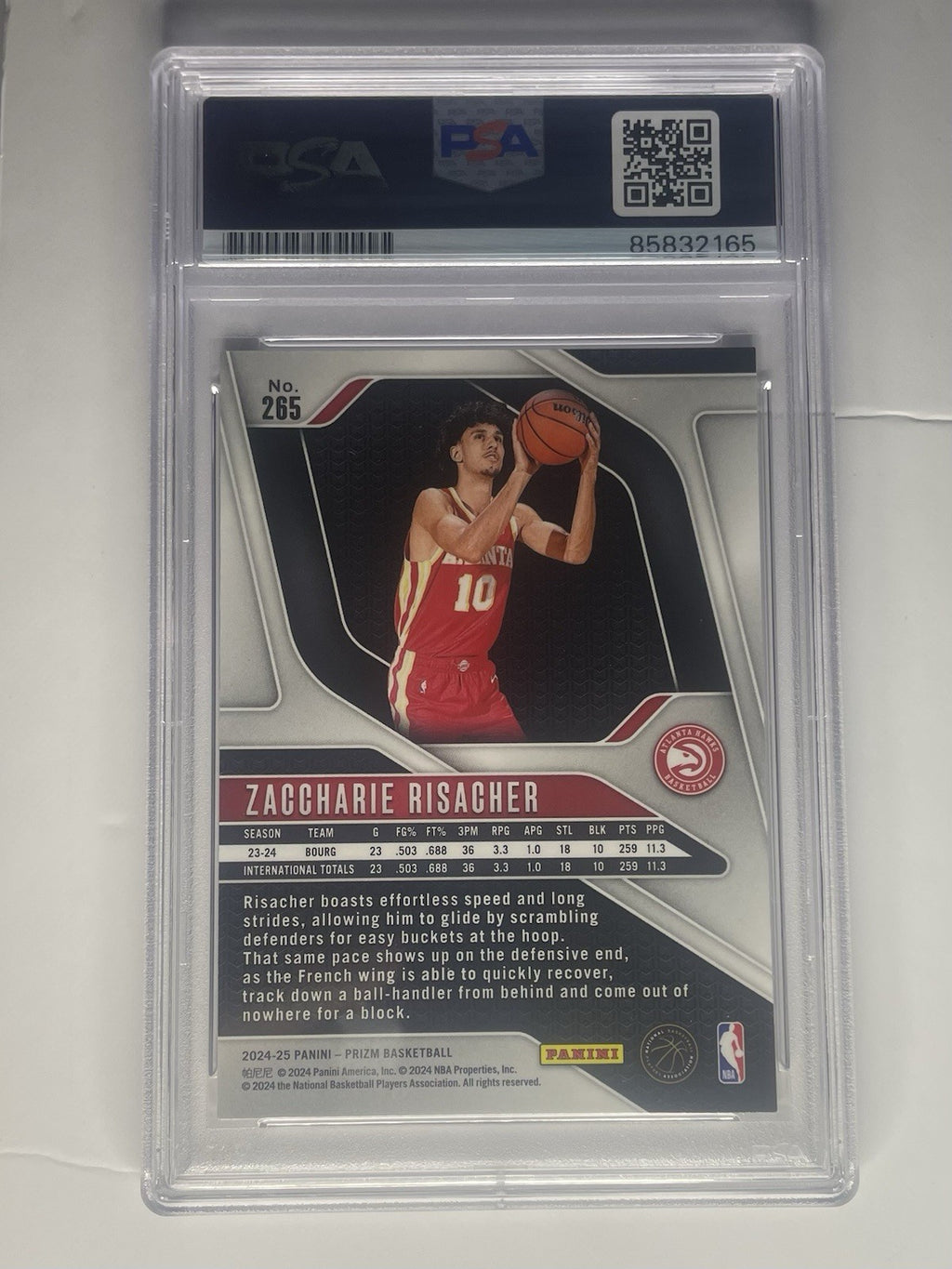 Zaccharie Risacher Signed 2024 Prizm PSA/DNA Autographed #265 Atlanta Hawks