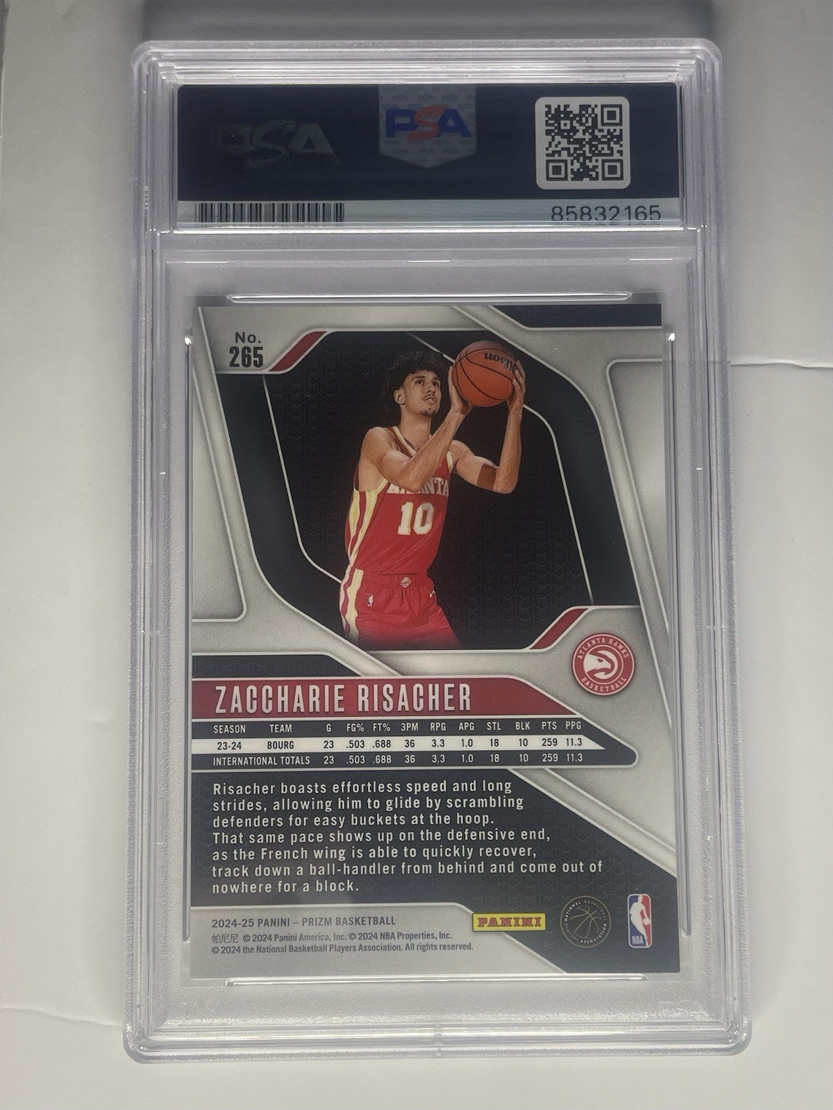 Zaccharie Risacher Signed 2024 Prizm PSA/DNA Autographed #265 Atlanta Hawks