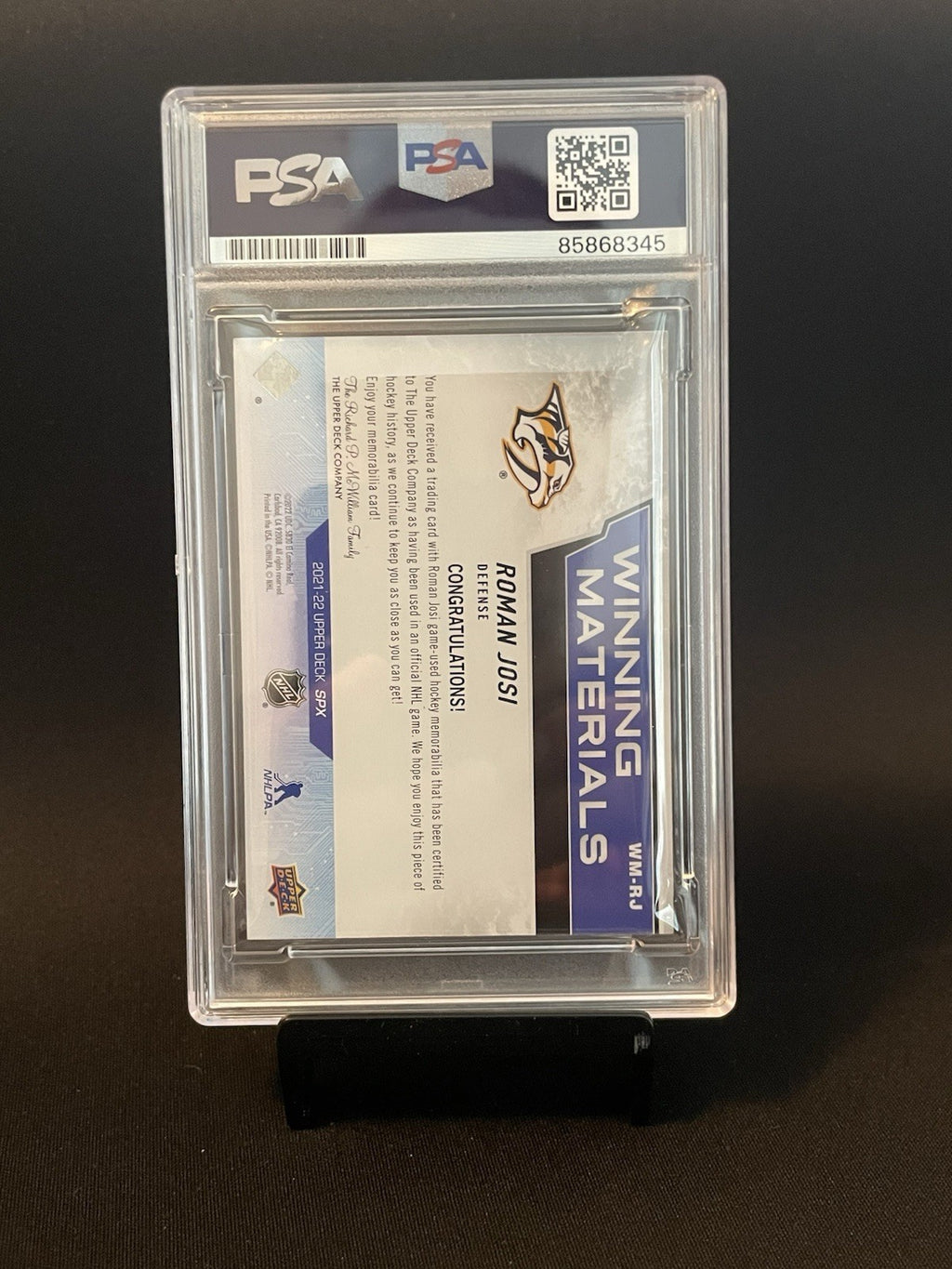 Roman Josi Signed 2021 UD Winning Materials PSA Patch Auto 10 #WM-RJ Autographed