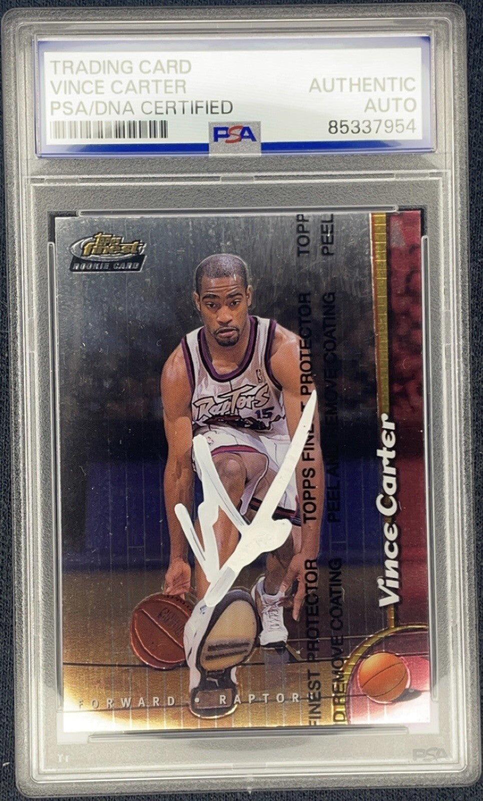 Vince Carter Signed 1999 Topps Finest #230 RC PSA/DNA Autographed Rookie w/ Film