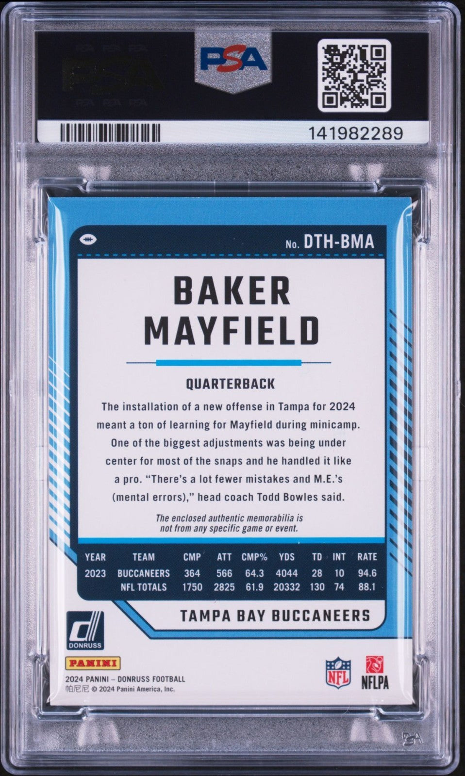 Baker Mayfield Signed 2024 Donruss Threads PSA Auto 10 #DTHBMA Buccaneers