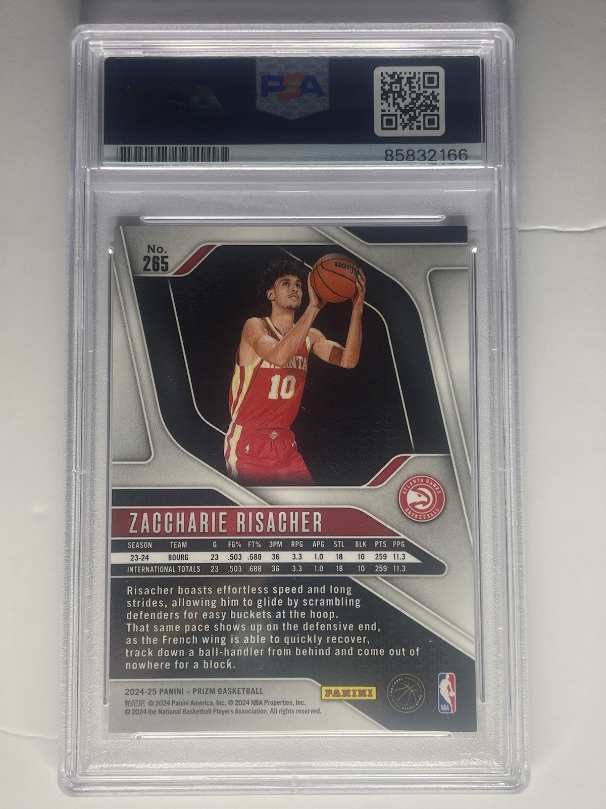 Zaccharie Risacher Signed 2024 Prizm PSA/DNA Autographed #265 Atlanta Hawks
