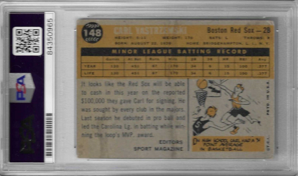 Carl Yastrzemski Signed 1960 Topps PSA/DNA Encapsulated Red Sox Autographed Yaz