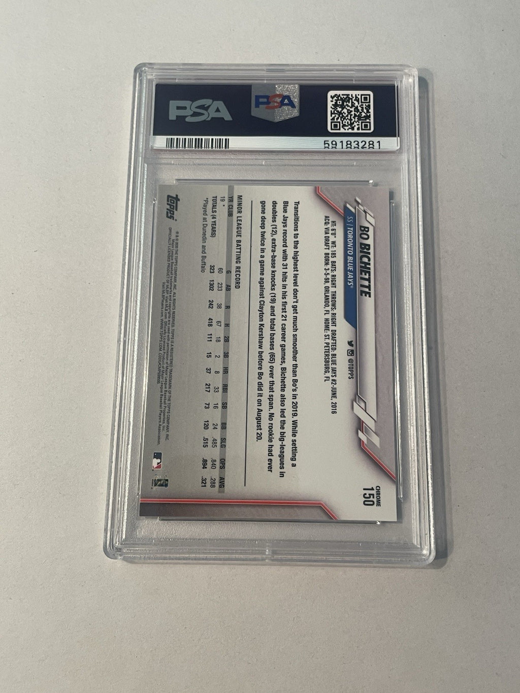 Bo Bichette RC 2020 Topps Chrome #150 Toronto Blue Jays Rookie Gem Mint PSA 10