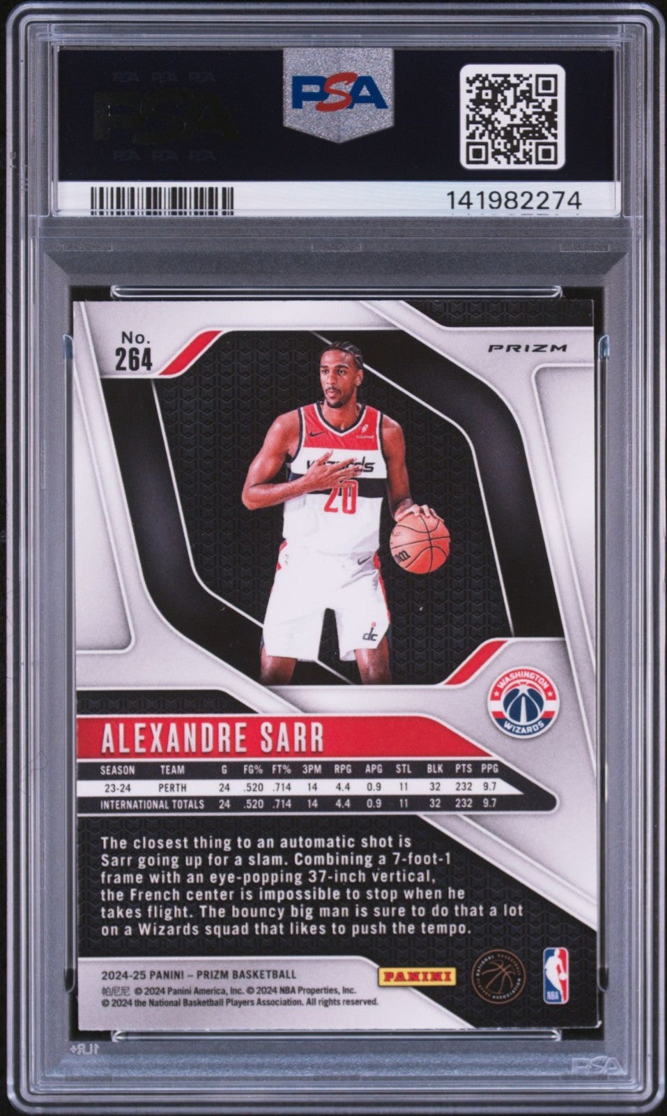 Alexandre Sarr Signed 2024 Red Ice Prizm PSA/DNA Auto 10 #264