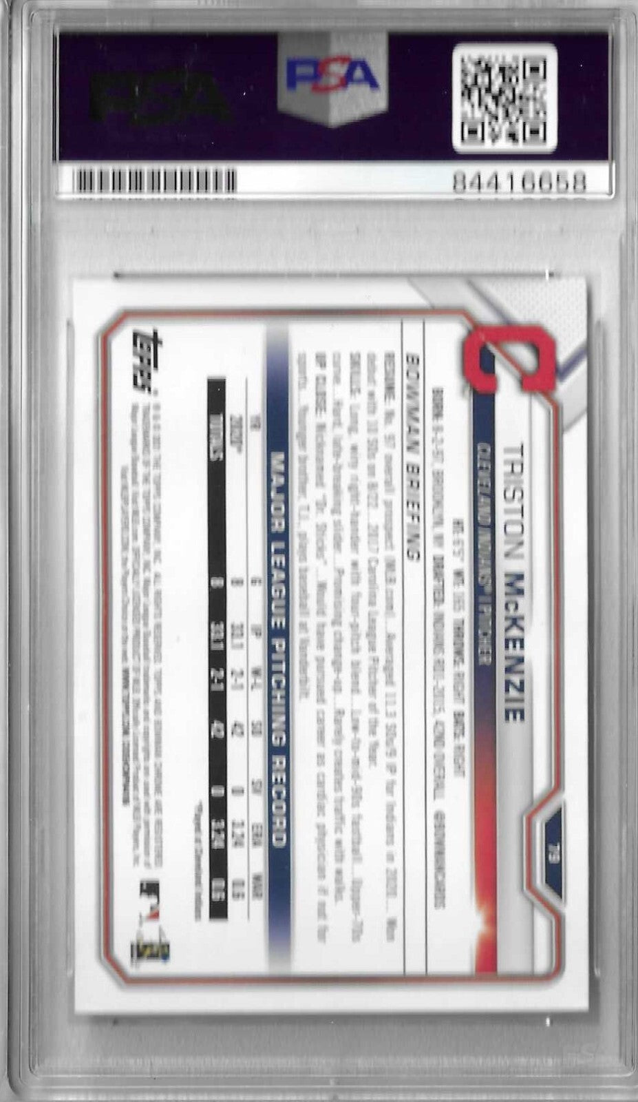 Triston McKenzie Signed 2021 Bowman RC PSA/DNA Encapsulated Indians Autographed