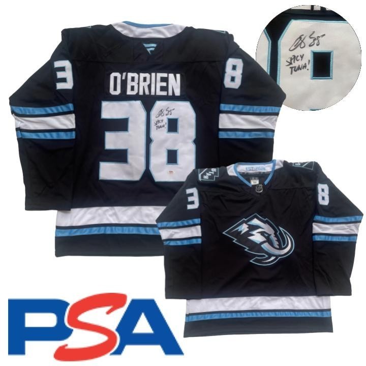 Liam O’Brien Signed Jersey PSA/DNA Autographed Utah Mammoth Inscribed Spicy Tuna