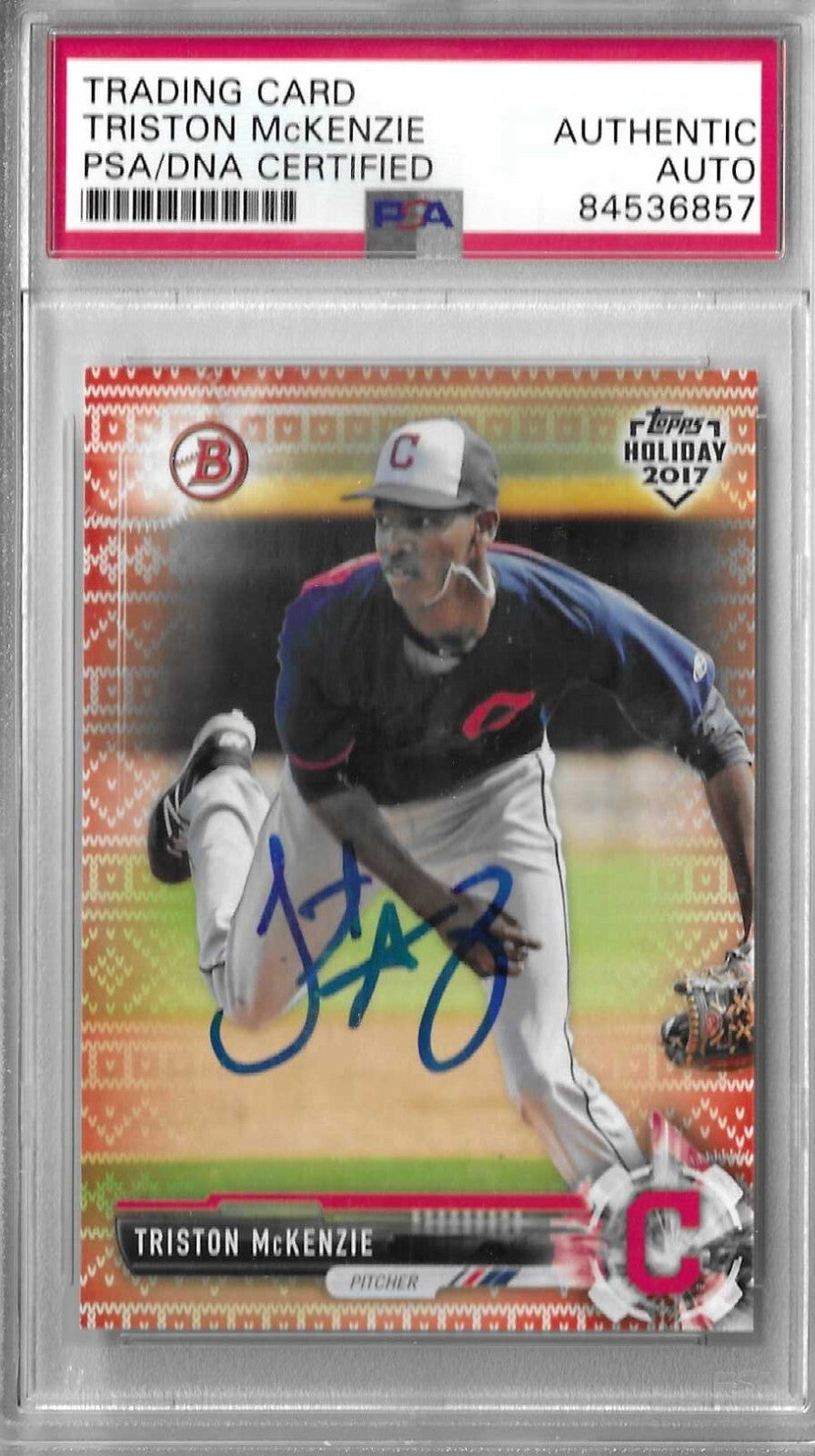Triston McKenzie Signed 2017 Bowman Topps Holiday PSA/DNA Autographed #'d 7/10