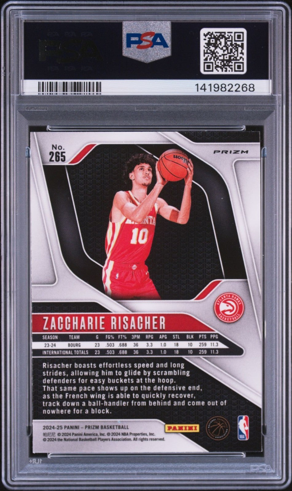 Zaccharie Risacher Signed 2024 Ice Prizm PSA/DNA Auto 10 #265