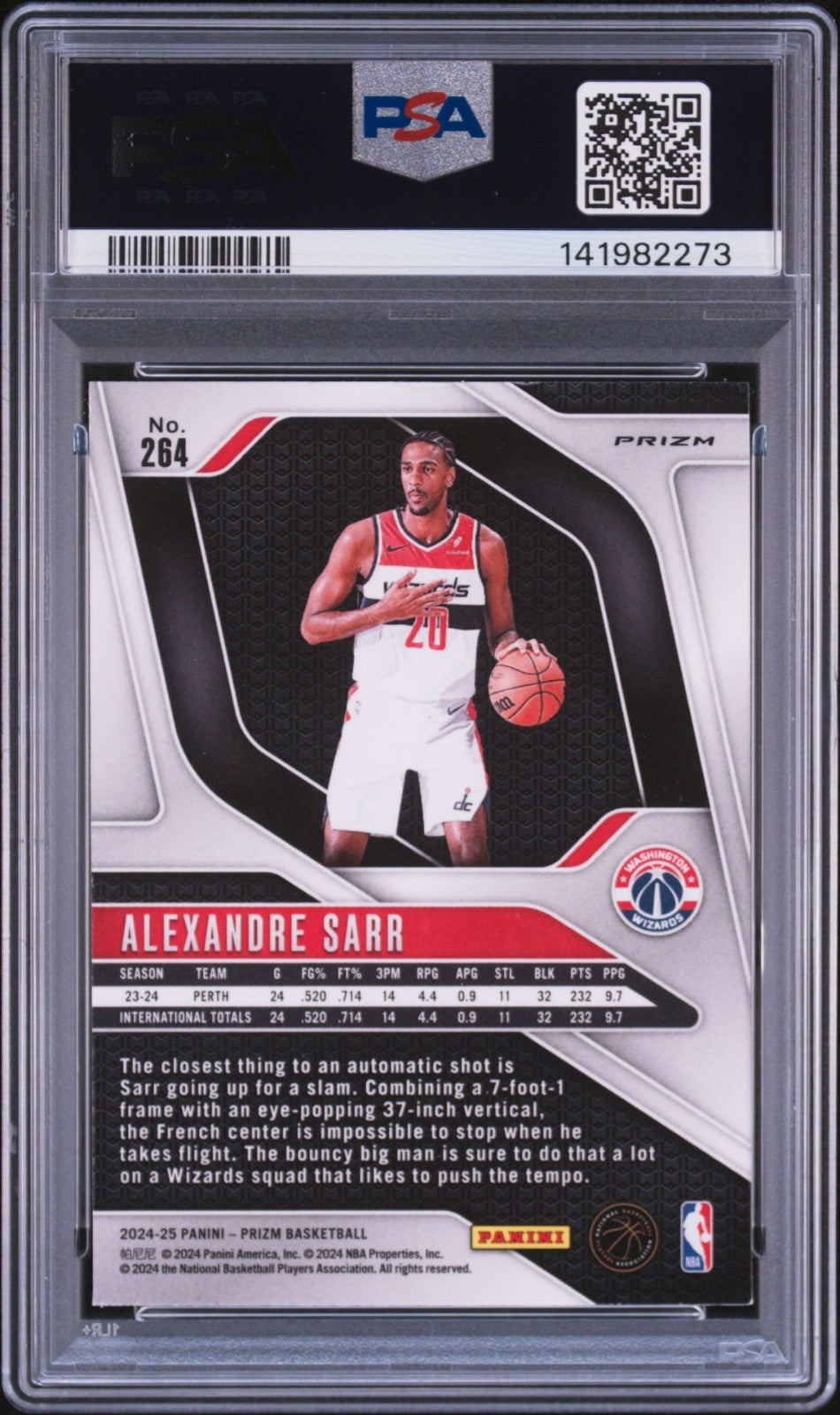 Alexandre Sarr Signed 2024 Silver Prizm PSA/DNA Auto 10 #264