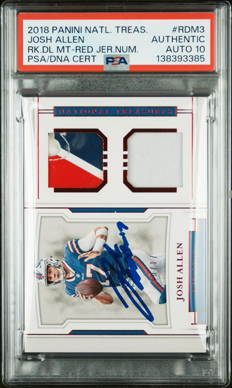 Josh Allen Signed 2018 National Treasures Rookie Dual Materials PSA/DNA Auto 10
