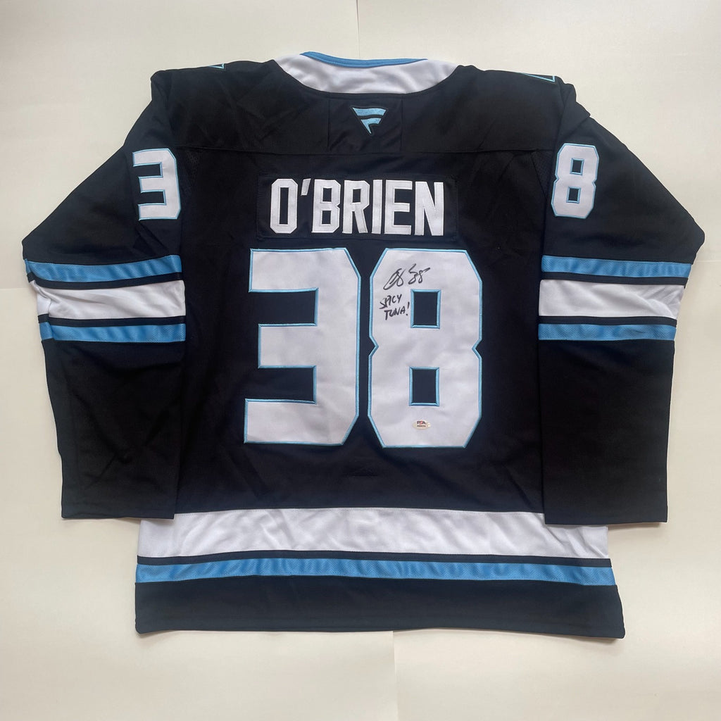 Liam O’Brien Signed Jersey PSA/DNA Autographed Utah Mammoth Inscribed Spicy Tuna