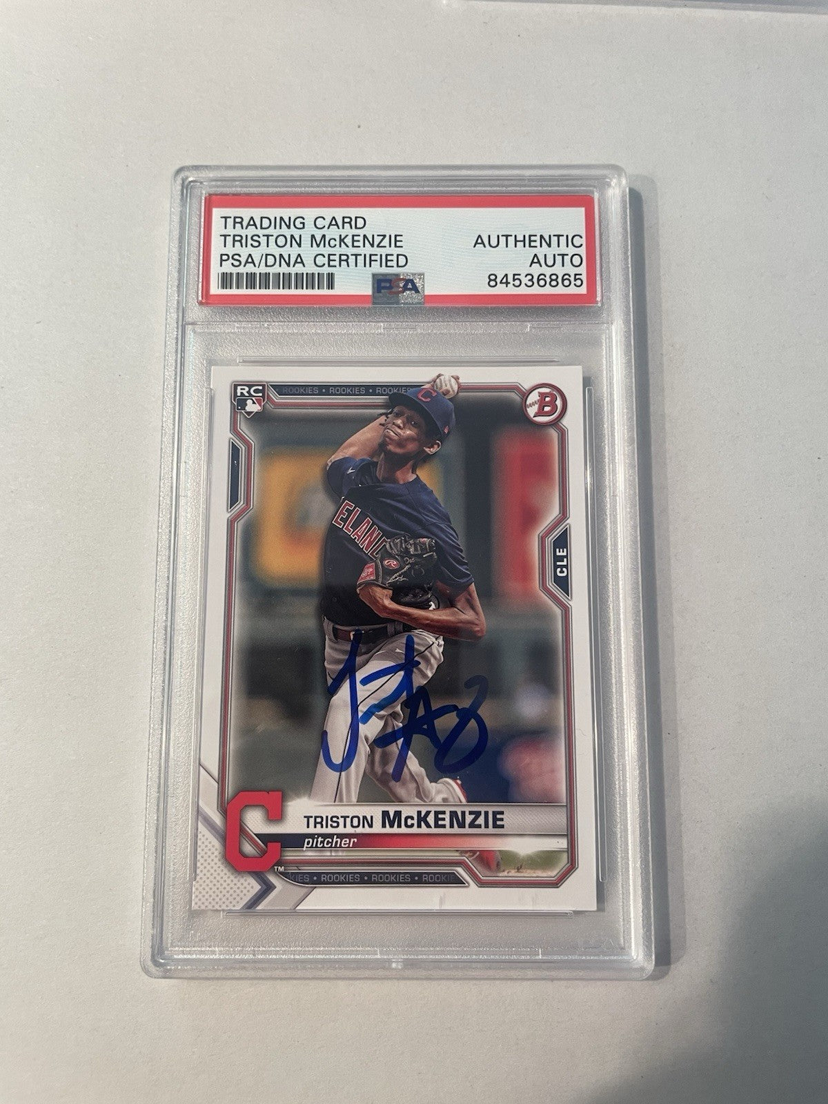 Triston McKenzie Signed 2021 Bowman RC PSA/DNA Encapsulated Indians Autographed