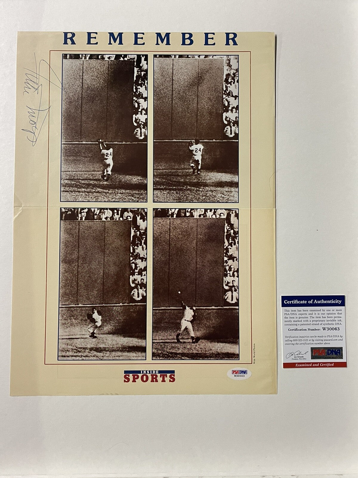 Willie Mays Signed The Catch Magazine Cutout 11x17 PSA/DNA Autographed Giants