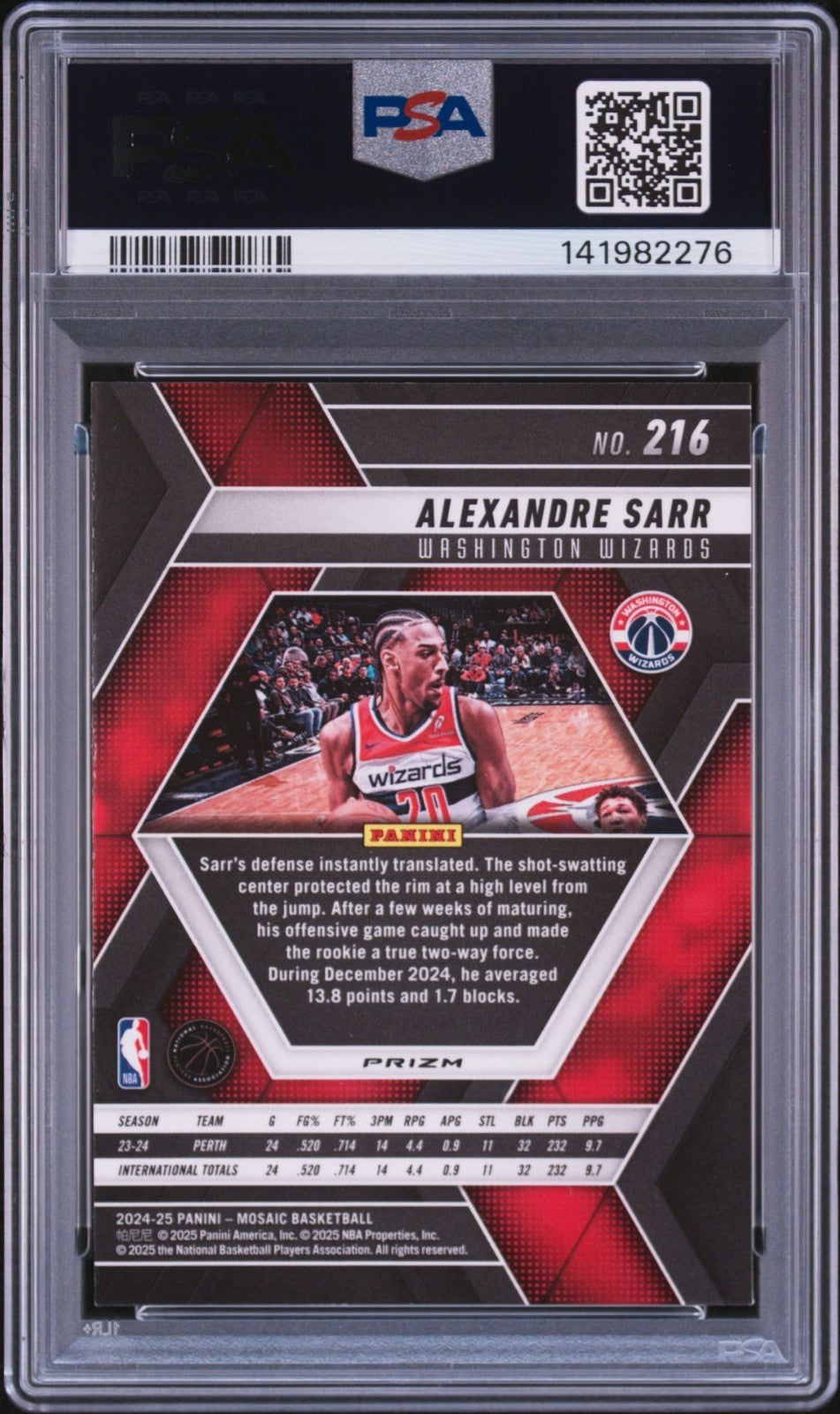 Alexandre Sarr Signed 2024 Mosaic Premium PSA/DNA Auto 10 #216